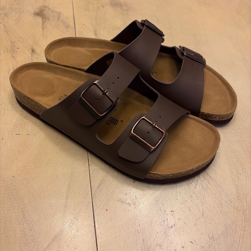 Project Cloud Mens Tan Suede Arizona Style Double Buckle Slides Sandals Sz 11.5